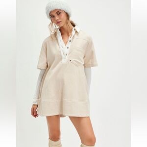 Free People Cream Short Sleeve Dress